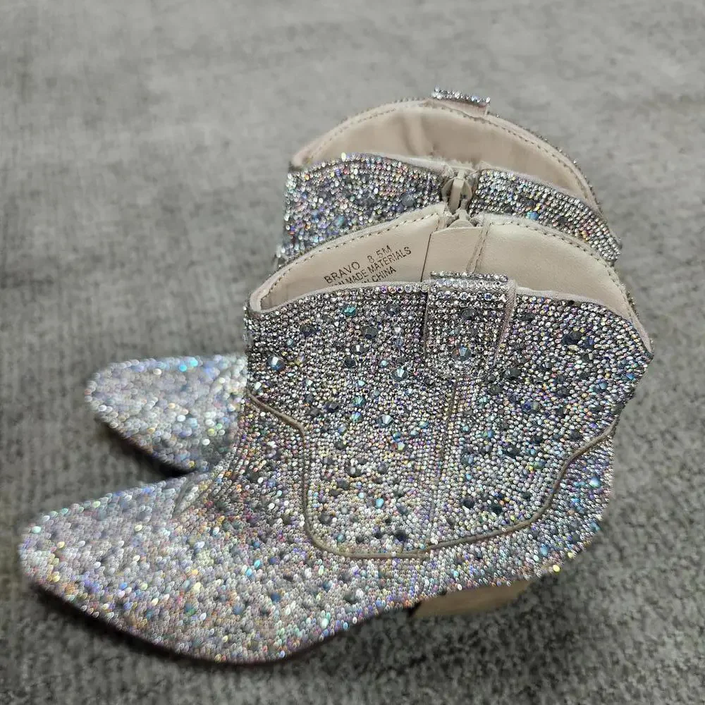 Cushionaire Bravo Sparkly Rhinetsone Western Ankle Boots Women's Size 8.5